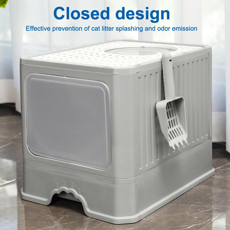 Cat Litter Box Large Enclosed With Lid And Scoop Foldable Design Top Exit Front Entry Odor Control Kitty Toilet Tray