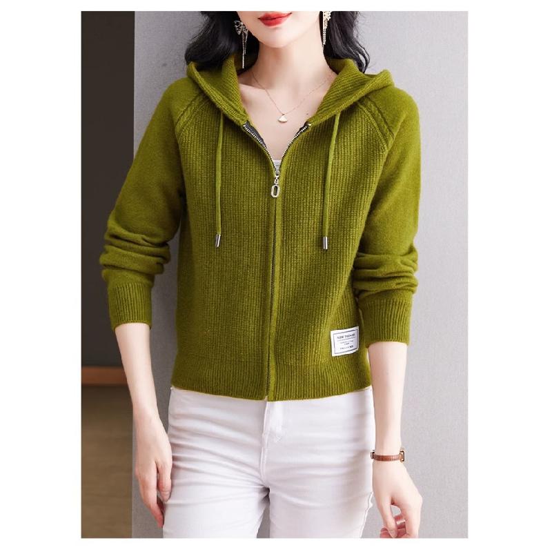 2026 New Knitted Women's Spring and Autumn Hooded Sweatshirt, Fashionable and Unique Sweater Cardigan, Mother's Coat