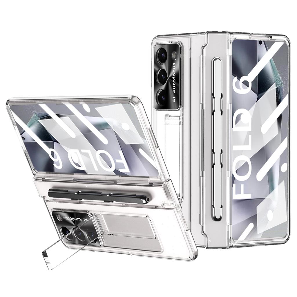 For Samsung Galaxy Z Fold6 5G Kickstand Phone Case PC Folding Cover with Tempered Glass Film+Stylus Pen