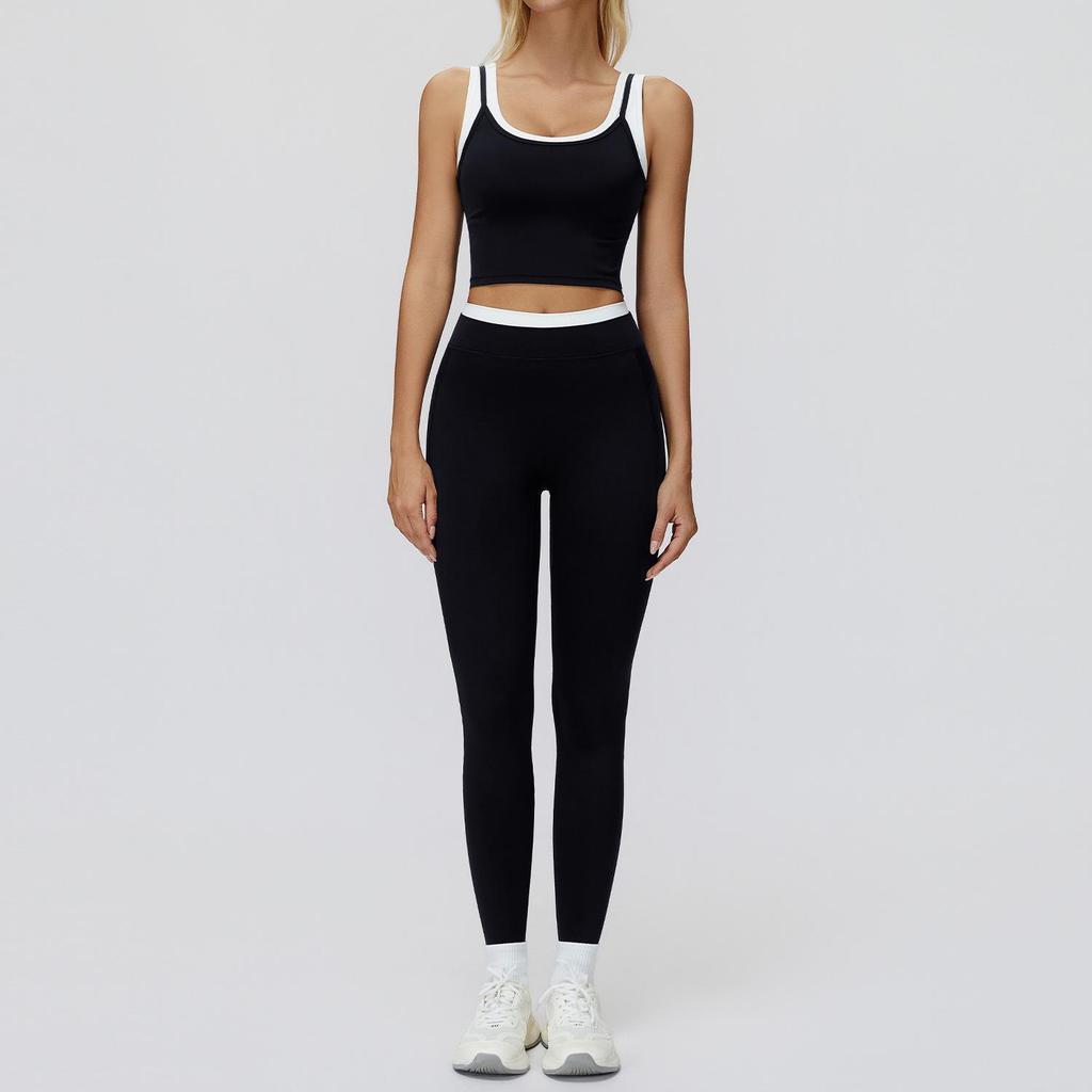 Completo da Yoga da Donna Transfrontaliero: Color Block Nude Feel, Vita Alta Costolata, Abbigliamento Sportivo Fitness Versatile