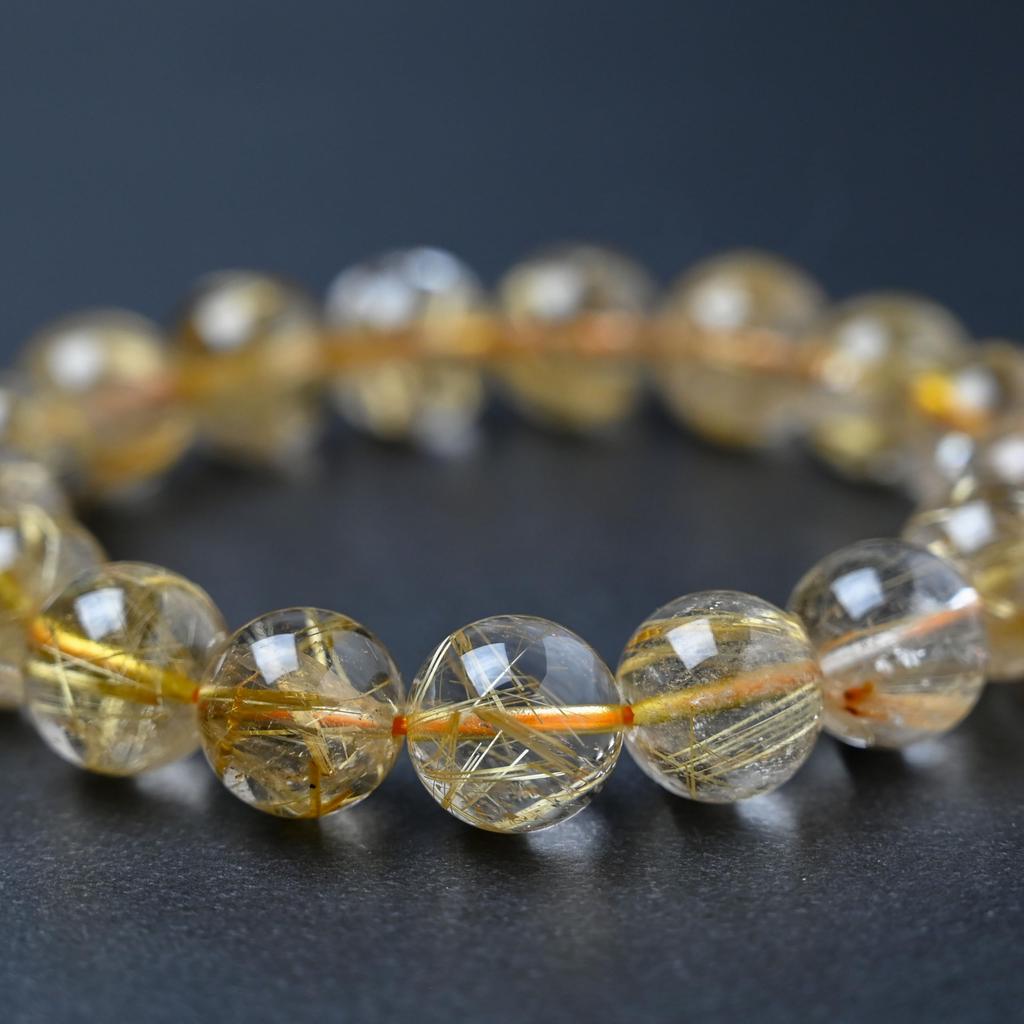 Jewelry Town Shosenkyo Rutilated Quartz 17cm Inner Power Stone for Good and Work [Eigado] Bracelet, 12.5mm Beads, Diameter, Fortune, Money,