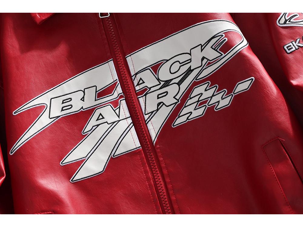 Men's American Racing Style Leather Jacket - Streetwear, Stand Collar, Cool Hip-Hop High Street Trend, Motorcycle Outerwear.