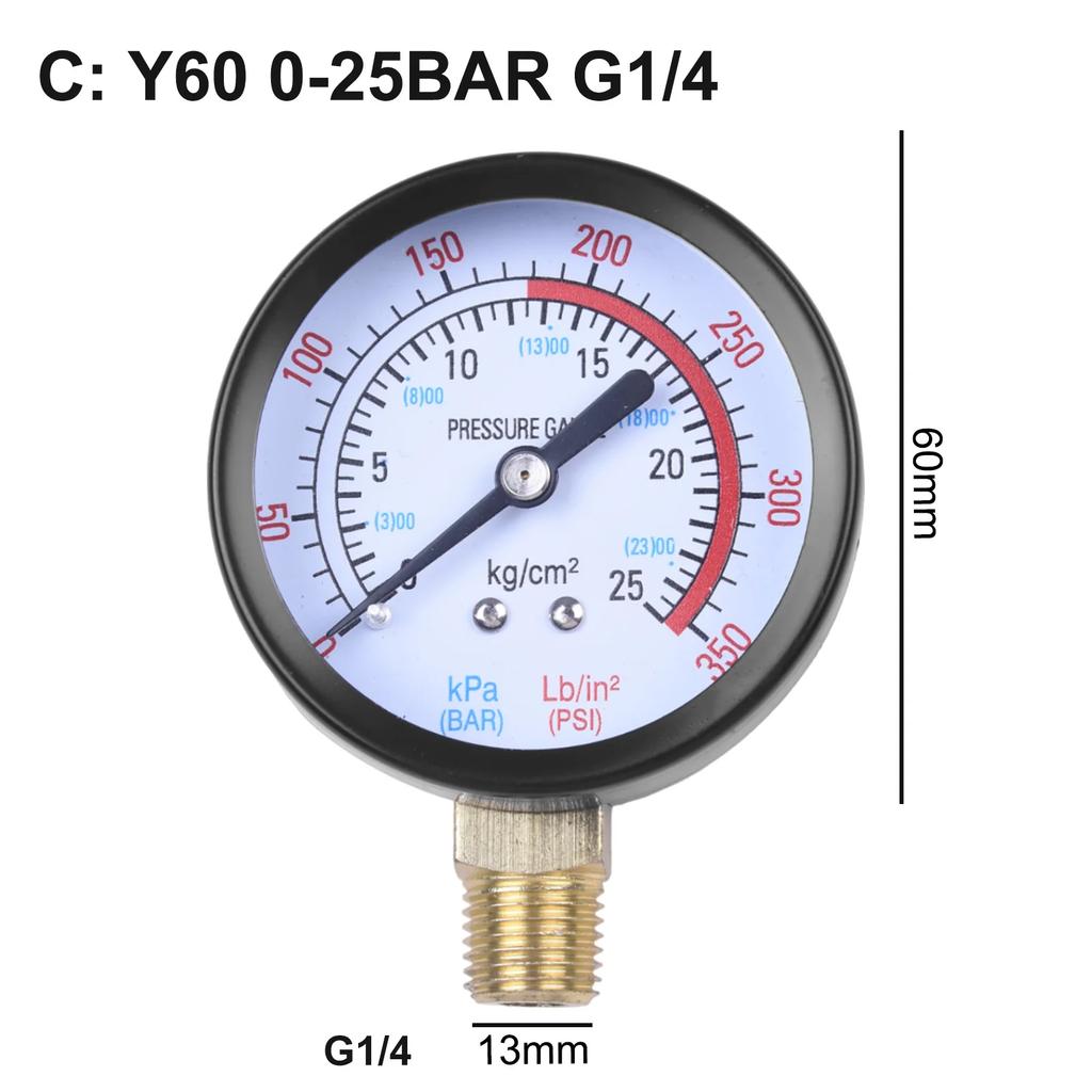 Y60 Analog Pressure Gauge 0 To 1.6 MPa 0 To 230 PSI For Air Compressor Systems Compatible With Pneumatic And HVAC Equipment