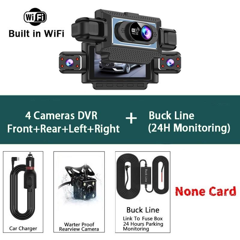 4-Channel 360° Dash Cam for Cars – WiFi APP, 1080P, 4 Camera Lenses, Rear View, Video DVR