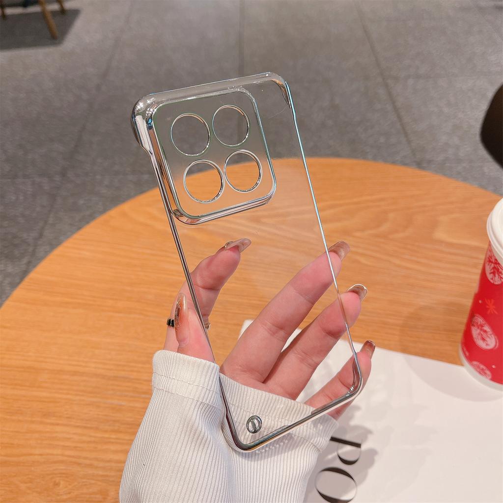 Transparent Plating Frameless PC Hard Phone Case For Xiaomi 15 14 13 12 S 11 Ultra 10 Pro Clear Ultra-thin Half Wrapped Cover