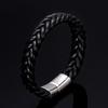 Men's Titanium Steel & Handwoven Leather Bracelet with Engravable Stainless Steel Pendant