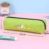 Green Canvas Cartoon Pencil Case, 22cm Stationery Bag with Simple Zipper