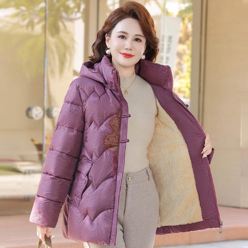 

Middle-aged Women s Winter 2025 Plus Velvet Thick Cotton Jacket - Warm Padded Cold Protection 3XL (110-120 lbs)