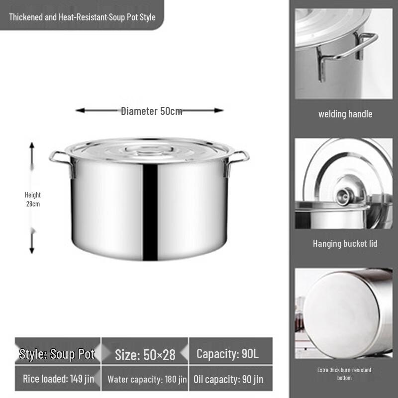 Renzhida Large Capacity Thickened Stainless Steel Stockpot with Lid