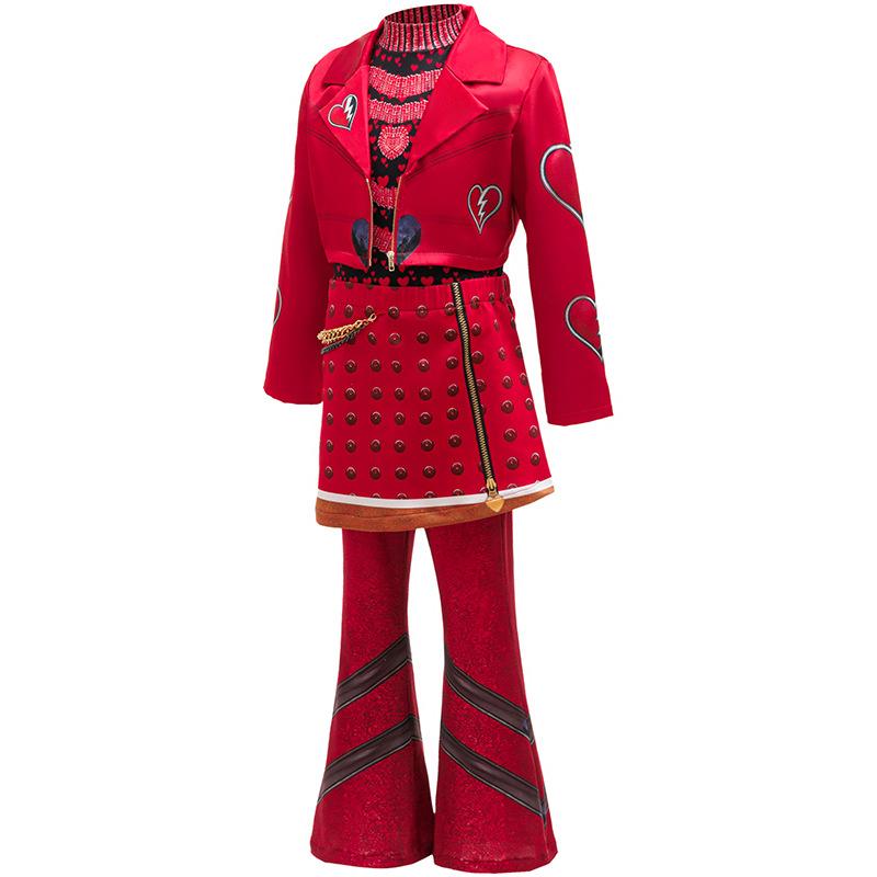 Descendants 5 costume rouge cosplay pour filles ensemble 4 pièces tenue d'Halloween pour enfants