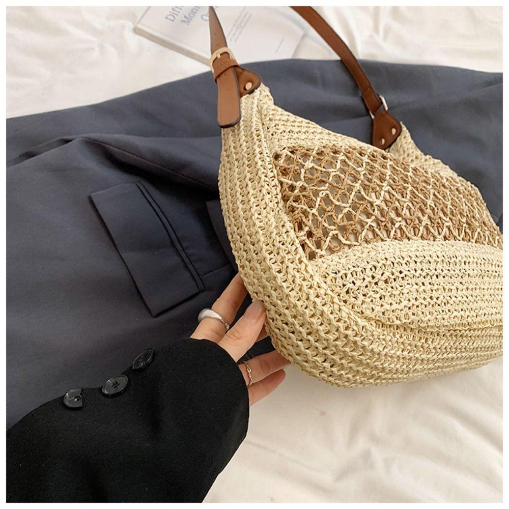Simple Weave Tote Bag Fashion Summer Beach Straw Handbag Casual Bohemian Shoulder Bag  Beach