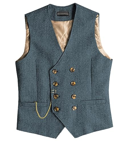 Men Suit Gray Vintage Double Breasted Blend Waistcoat For Wedding Groomsmen Banquet Men Coat