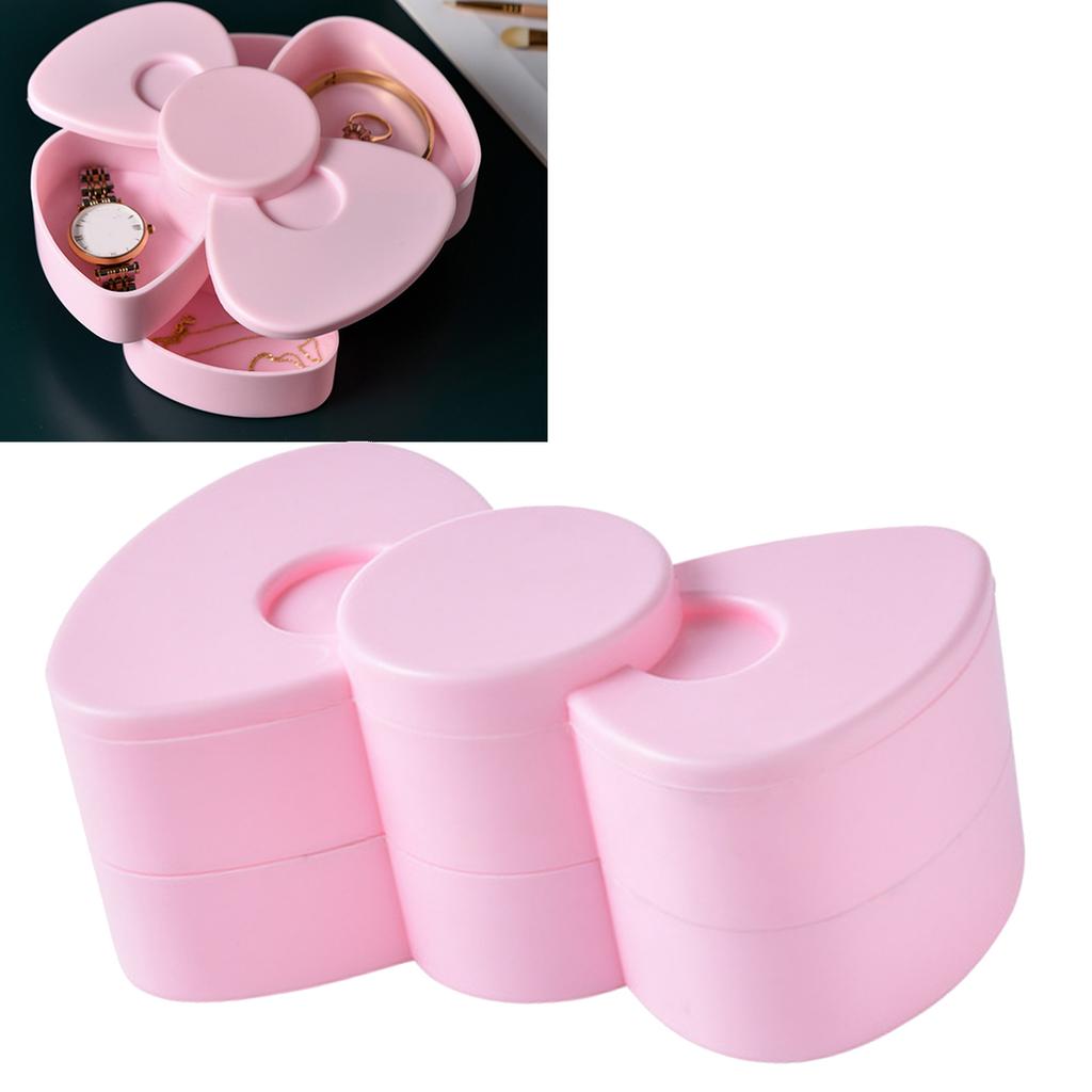 Double Layer Rotating Jewelry Storage Box Small Jewelry Tray Bowknot Case Women Jewelry Earring