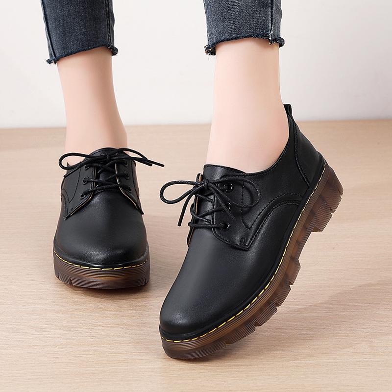 Retro small leather shoes soft sole spring and autumn single shoes British style platform thick heel big head shoes Martin