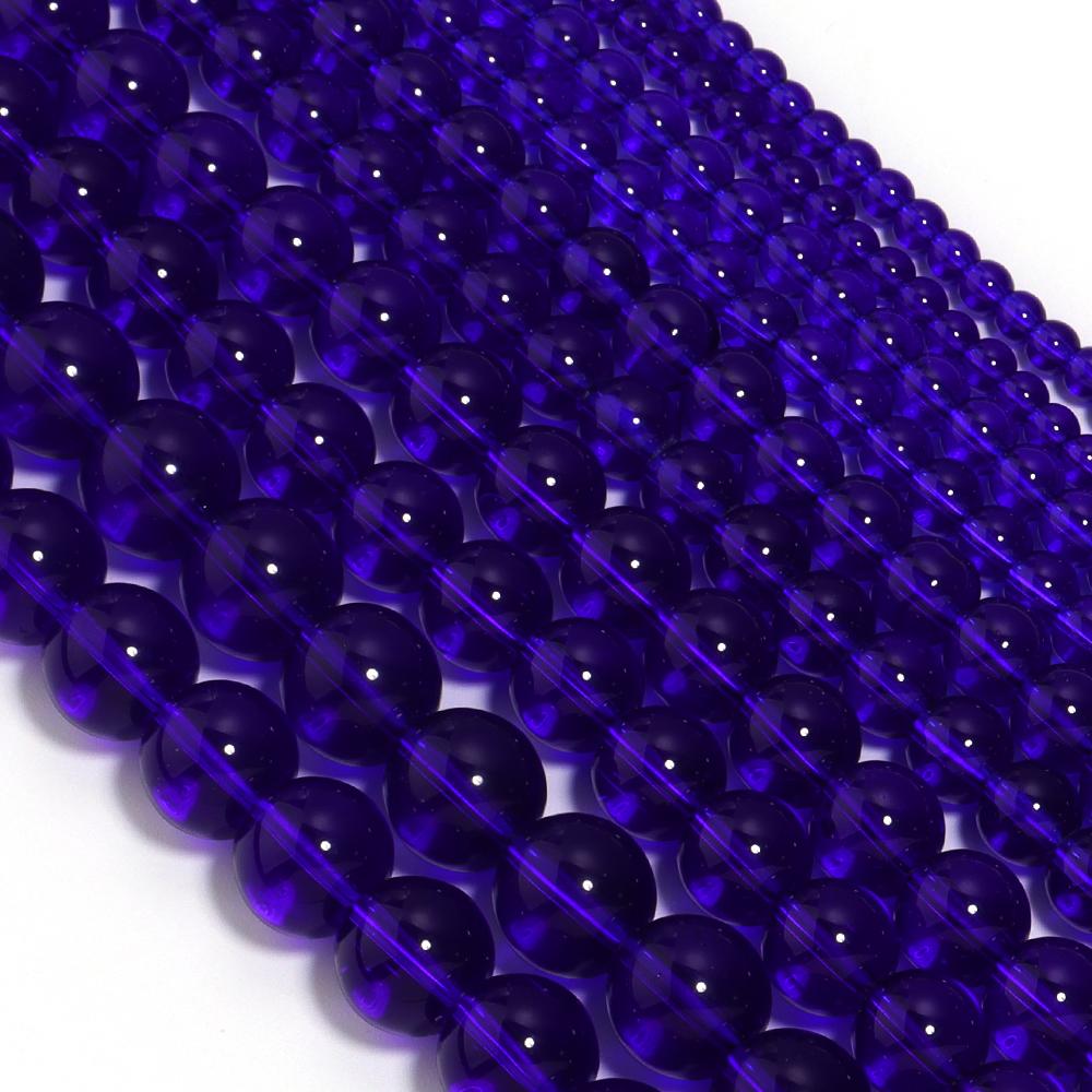 1 Strand 4/6/8/10/12mm Blue Glass Beads Smooth Round Loose Spacer Beads For DIY Jewelry Making Bracelets Necklace Accessories