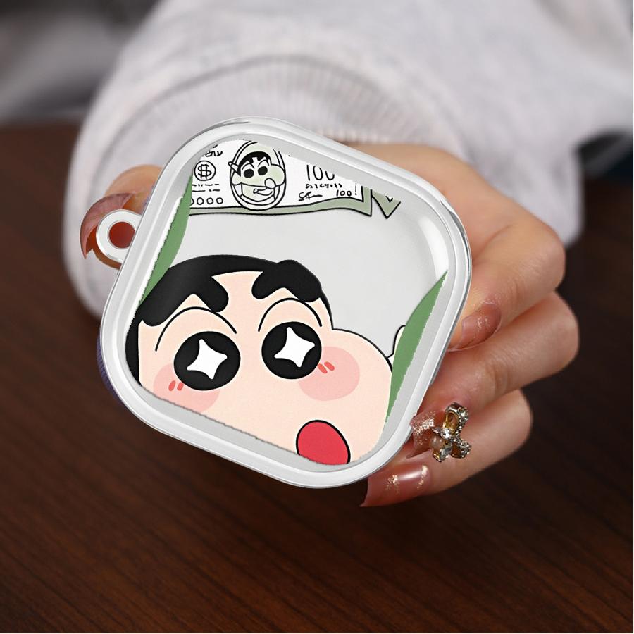 Case For Samsung Galaxy Buds 2 3Pro 4Pro Live 4 Pro 2Pro 3 FE Clear Earphone Cases Cover With Hook Crayon ShinChan Cartoon
