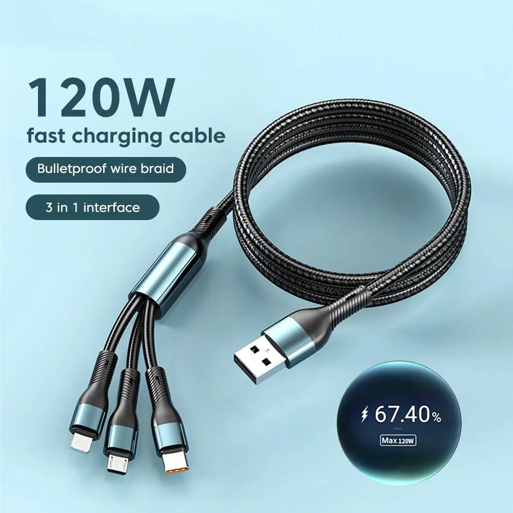 

120 Вт 3 в 1 сверхбыстрый зарядный кабель Micro USB Type C телефон зарядное устройство USBC кабель передачи данных для телефона