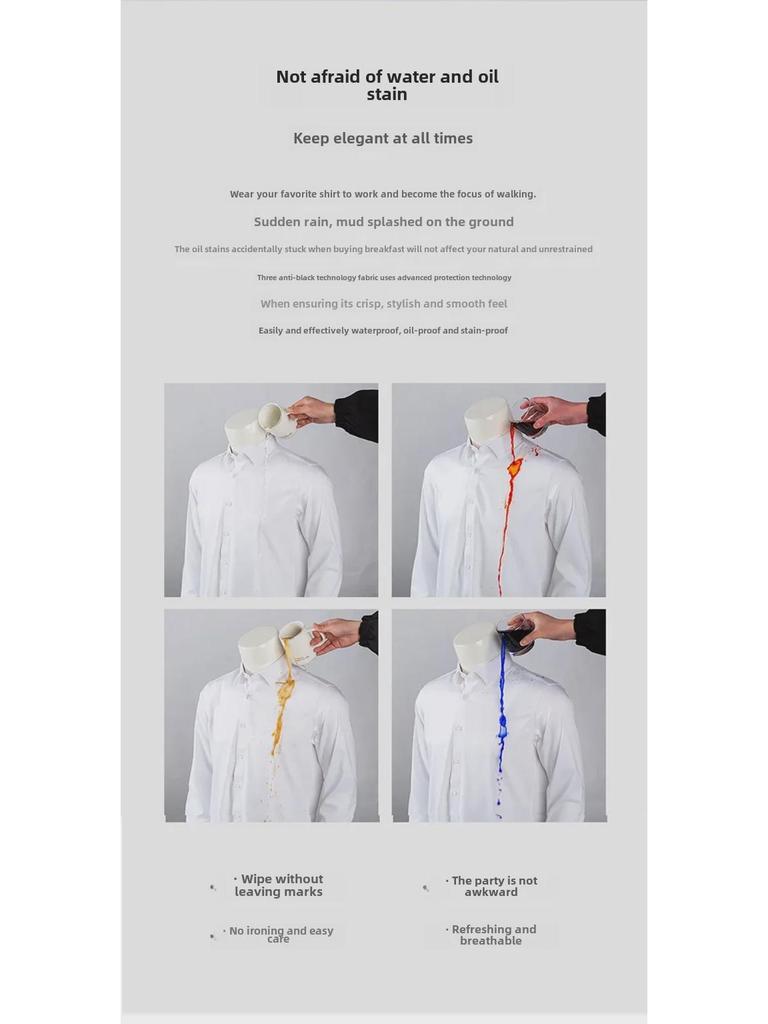 Men's Solid Color Three-Proof High-End Stretch Shirt - Non-Iron, Long Sleeve, Professional Formal Wear, Spring Collection.