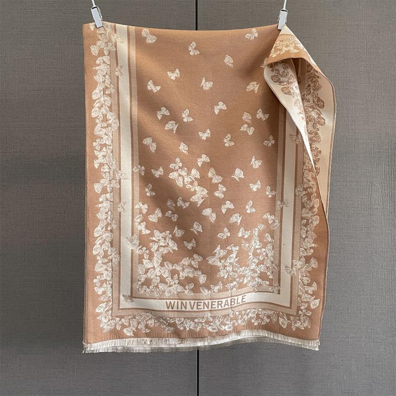 New Retro Atmosphere Butterfly Jacquard Scarf Women's Autumn and Winter Thickened Outer Warm Office Shawl