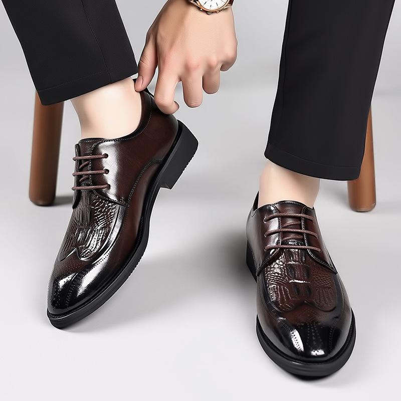 Carved Brock Leather Shoes Men's British Leather Business Dress Casual Shoes Men's Lace-Up Derby Shoes