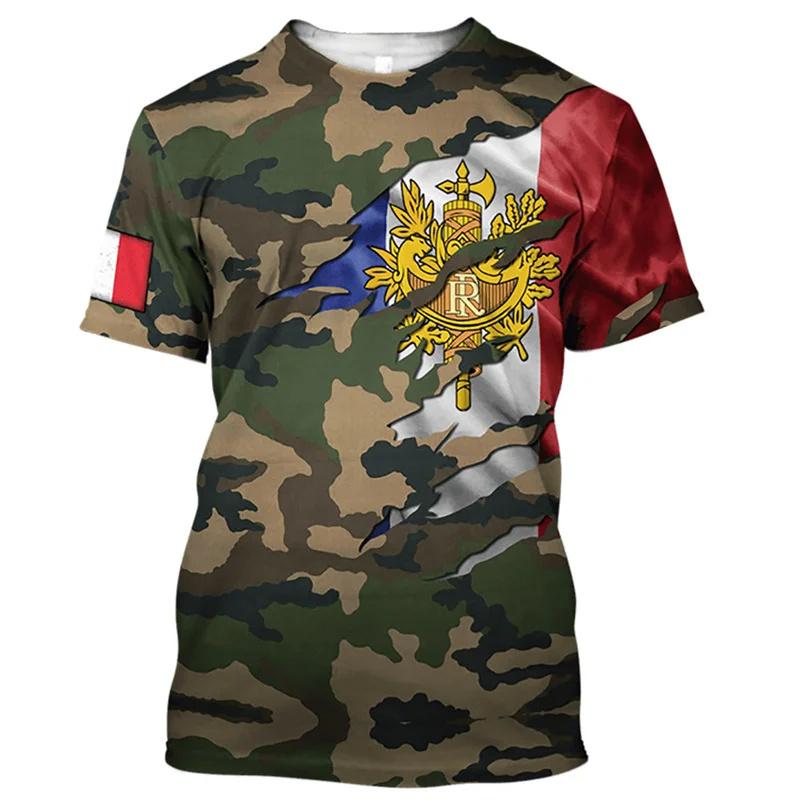 Funny French Flag Emblem Graphic T-shirt Men's Camouflage T-Shirts Summer Casual Loose Short Sleeves Men's and Women's Tees Top