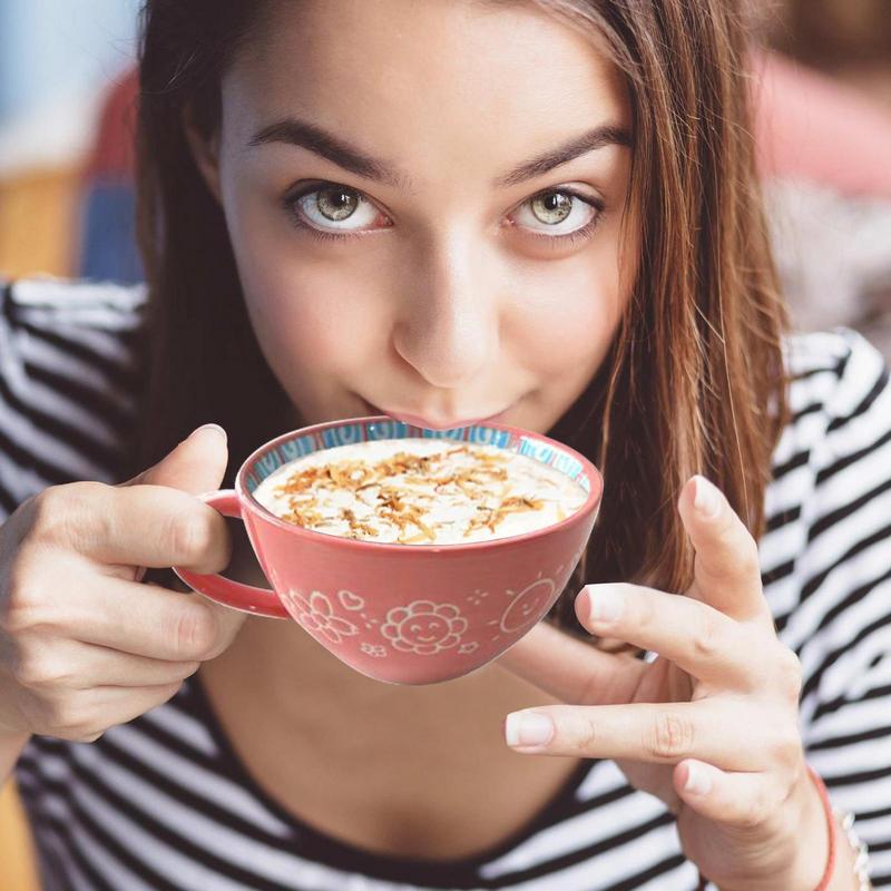 Boho Coffee Mug 17.63 Oz Oversized Soup Mugs Bowl Microwavable Dishwasher Safe Cute Tea Mug Oversized Soup Bowl With Big Handle