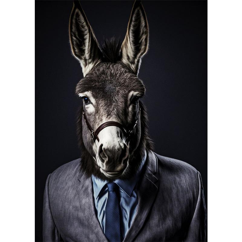 Businessman Animals Suit Style Art Canvas Painting Fashion Style Animals Mural Wall Art Posters Pictures for Living Room Decor