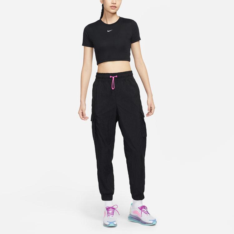 Nike Icon Solid Color Elastic Drawstring Large Pocket Woven Straight Leg Sports Pants Women Pants Black DD2071-010