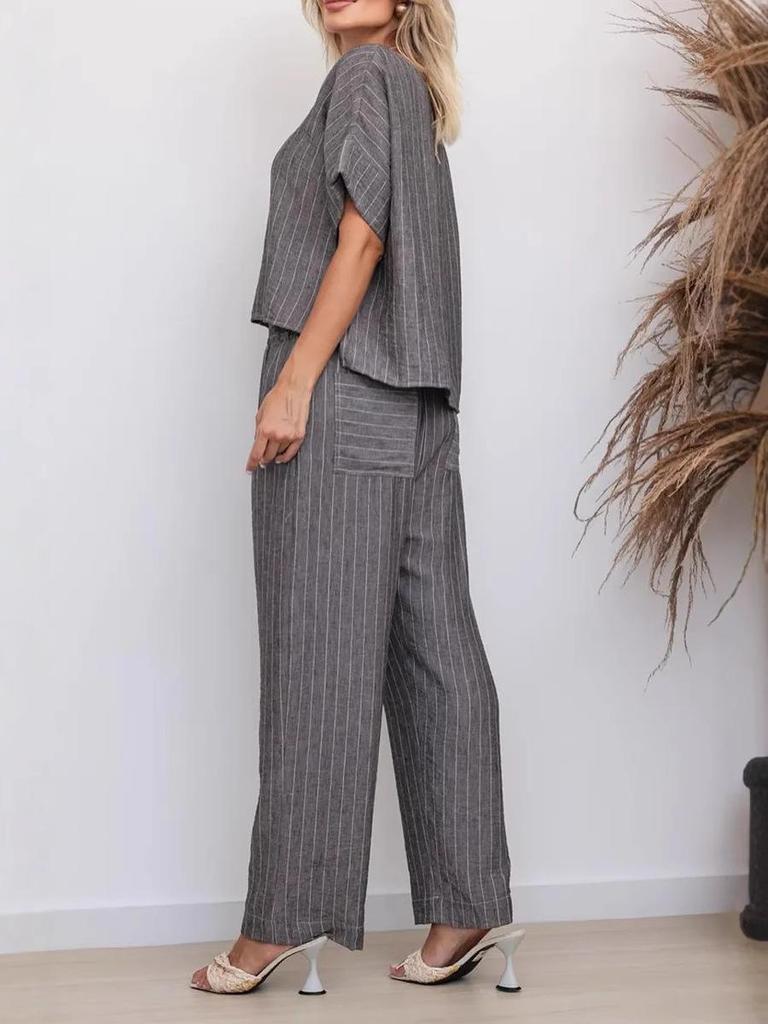 Ensemble Deux Pièces Décontracté Rétro Rayé pour Femmes 2025
