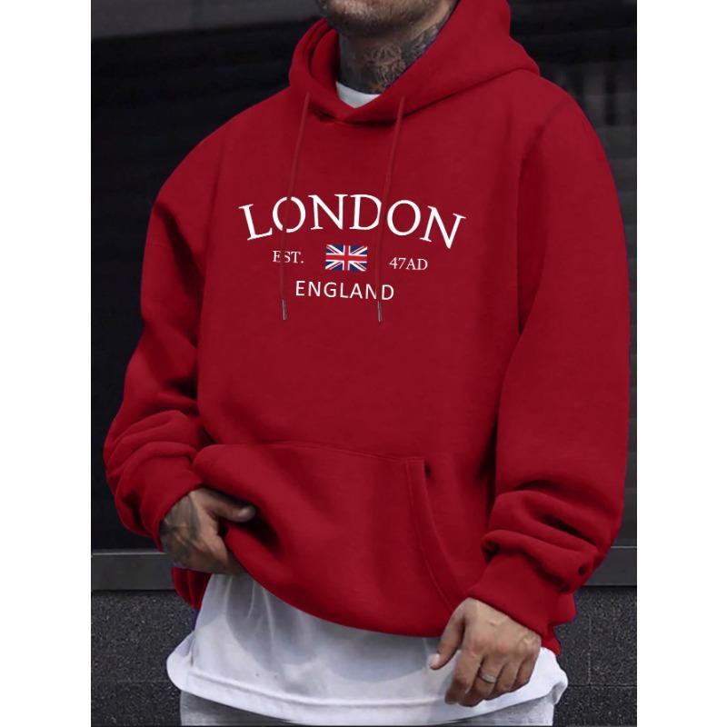 

Лондонський модний принт Худі для чоловіків Повсякденний Осінь Зима повсякденний світшот Кишеня-кенгуру Довгий рукав Осінь/Зима простий L