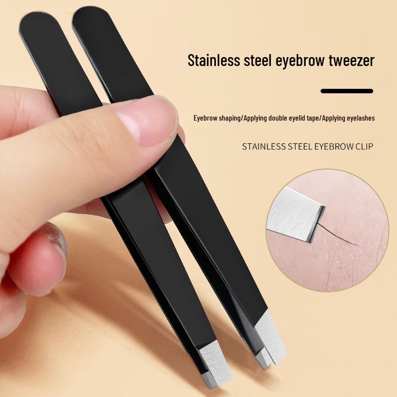 GECOMO Slanted Flat Tip Stainless Steel Eyebrow Tweezers - Hair Removal Beauty Tool
