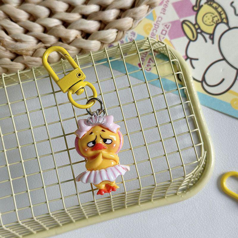 Kawaii Upsetduck Yellow Duck Resin Doll Keychain Pendant Keyring For Girls Backpack Charm Headphone Case Accessories Couple Gift