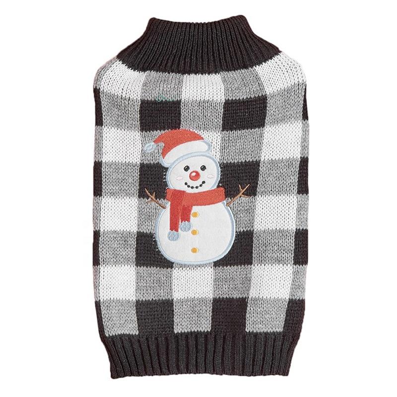 Christmas Leisure Pet Acrylic Sweater Plaid Knit Embroidered Santa Reindeer Snowman Elastic Comfortable Durable Winter Dog Cat