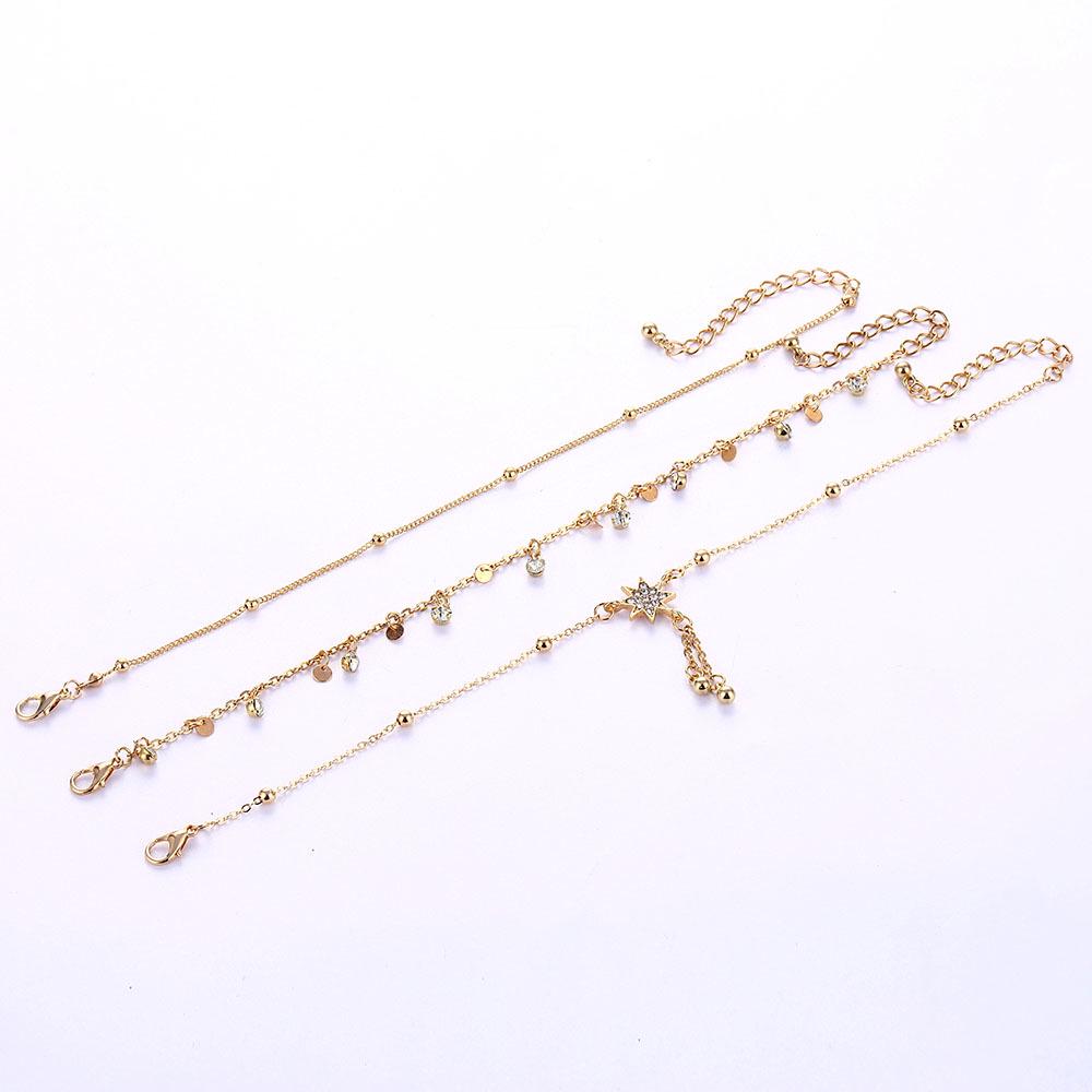 Bohemian Women Star Tassel Classic Beads Chain Anklets Set Simple Fashion Summer Beach Party Jewelry