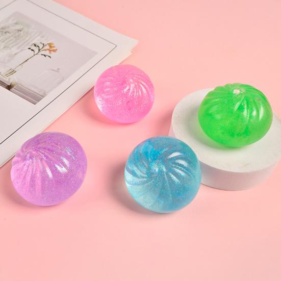 Glitter Dumpling Sugar Stress Ball Clear Steamed Bun Squeeze Fidget Toy Stretchy Decompression Simulation Dough Ball Desk Toy