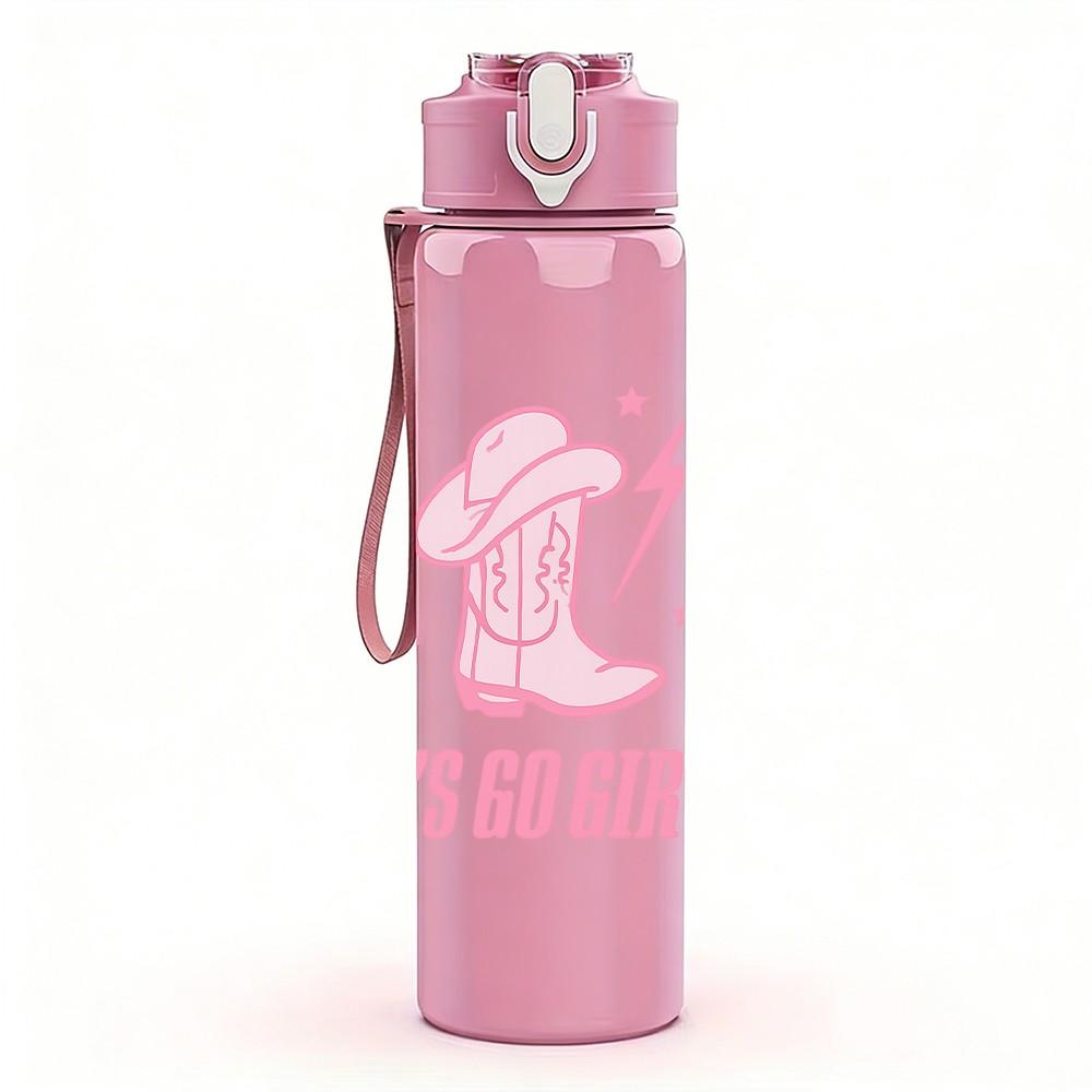 1PC Lets Go Girls Pink Quote Print 750ml Color Plastic Sports Water Bottle Leakproof Flip Straw Lid Suitable for Sports Office Home Use