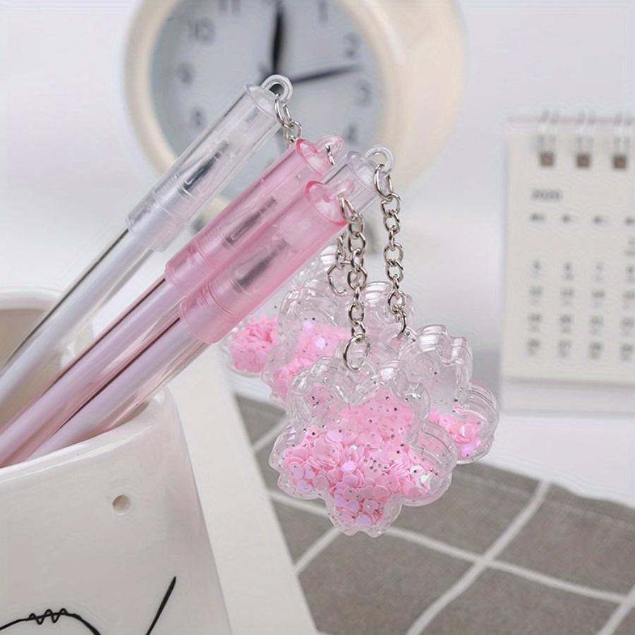 10pcs 0.5mm Cherry Blossom Pendant Gel Pen Creative Girly Heart Quicksand Sequin Water Pen Cute Fairy Pendant Pen Signature Pen