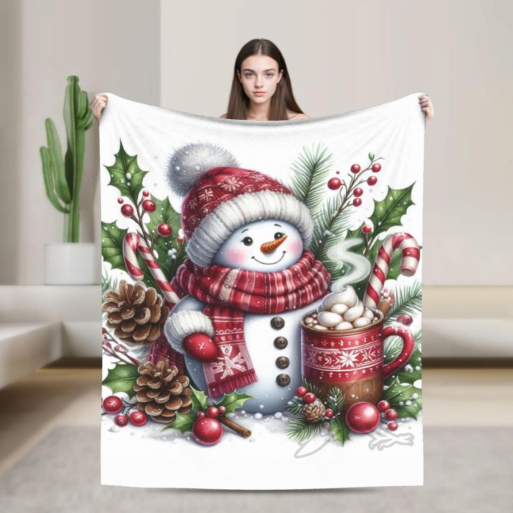 Christmas Snowman Plush Blanket Girls Boys  Flannel Bedding Throws For Outdoor Warm Soft Design Quality Bedspread Gift