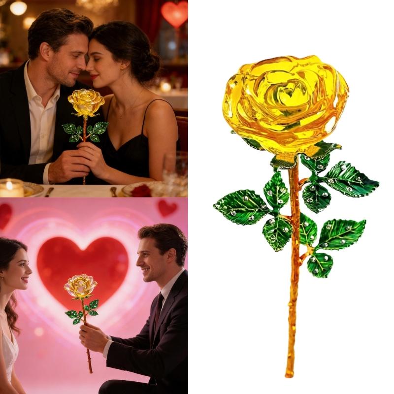 Elegant Crystal Glass Rose Flower For Home Decoration Wedding Gift Various Color With Long Durability Beauty