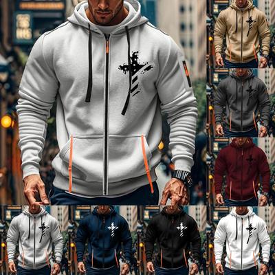 Men's Sports Casual Hoodie Hoodie Cardigan Zipper Multi-pocket Hoodie Coat