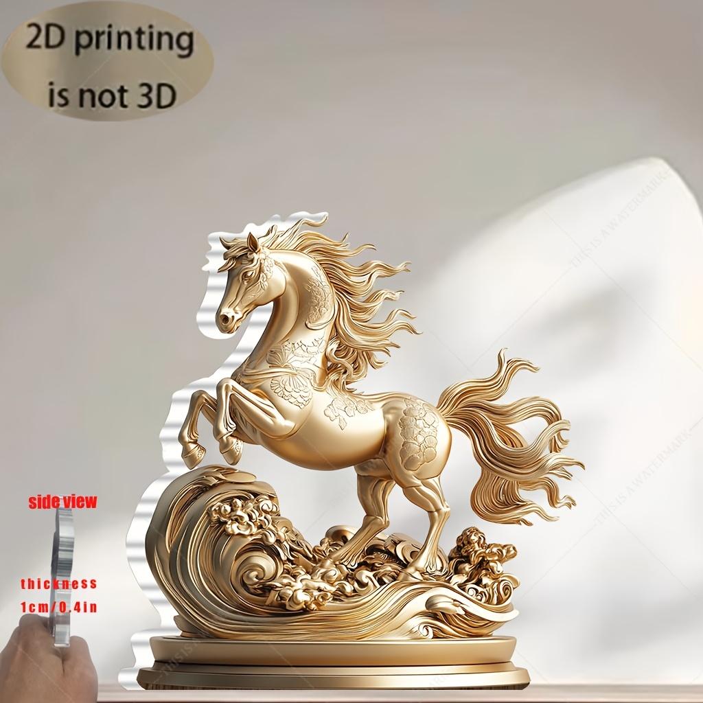 1pc Bohemian-Style Golden Horse Acrylic Decoration - 2D Flat Nature-Themed Place Card, Tabletop Decor for Home, Office, Parties & Festivals, Unique
