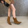 Korean Version of Retro Pointed-toed Fine-heeled Pleated Piled Boots for Women's 2025 Autumn and Winter New Temperament Versatile Commuter Mid-tub
