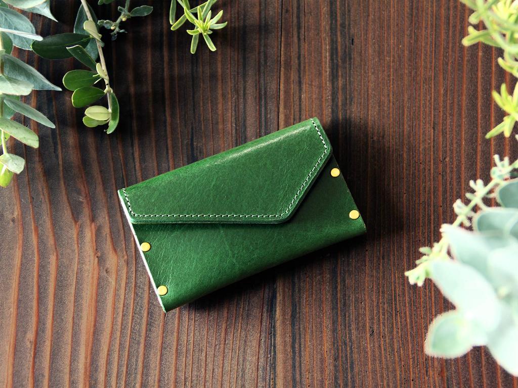 Business Card Genuine Made In Himeji Compact Card Unique [TAVARAT] Holder, Leather, Japan, Leather, Brass, Case, (Green)
