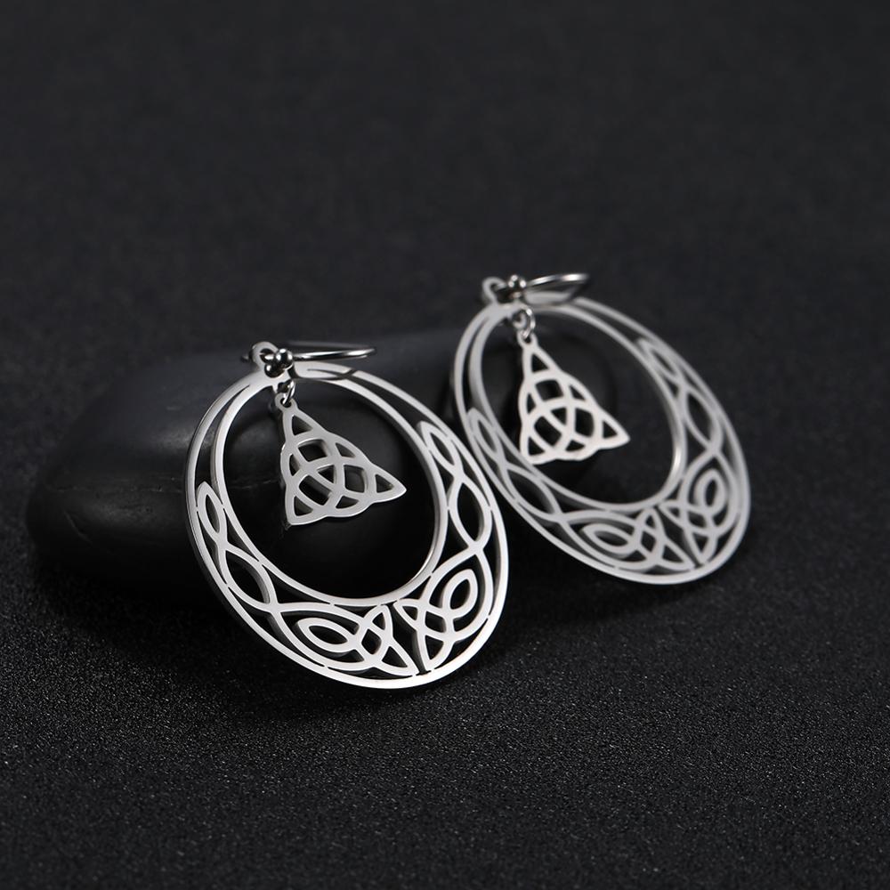 My Shape Hoop Gothic Earrings Stainless Steel Big Earring Dangle Earrings Irish Knot Women Gold Color Pendientes Gothic Jewelry