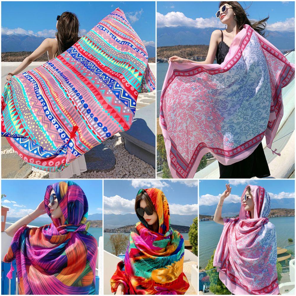

Thin Scarf Wrap Boho Style Desert Scarves Breathable Beach Silk Shawl Women 3