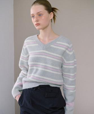 AHWE Alpaca Stripe V-Neck Knit_Gray