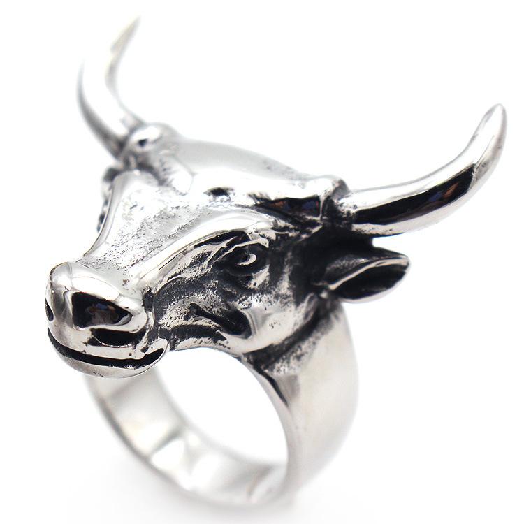 BAECYT Titanium Steel Animal Men Ring Vintage Style Punk Rings Cattle Head Stainless Steel Rings For Man Gift Dropshippins