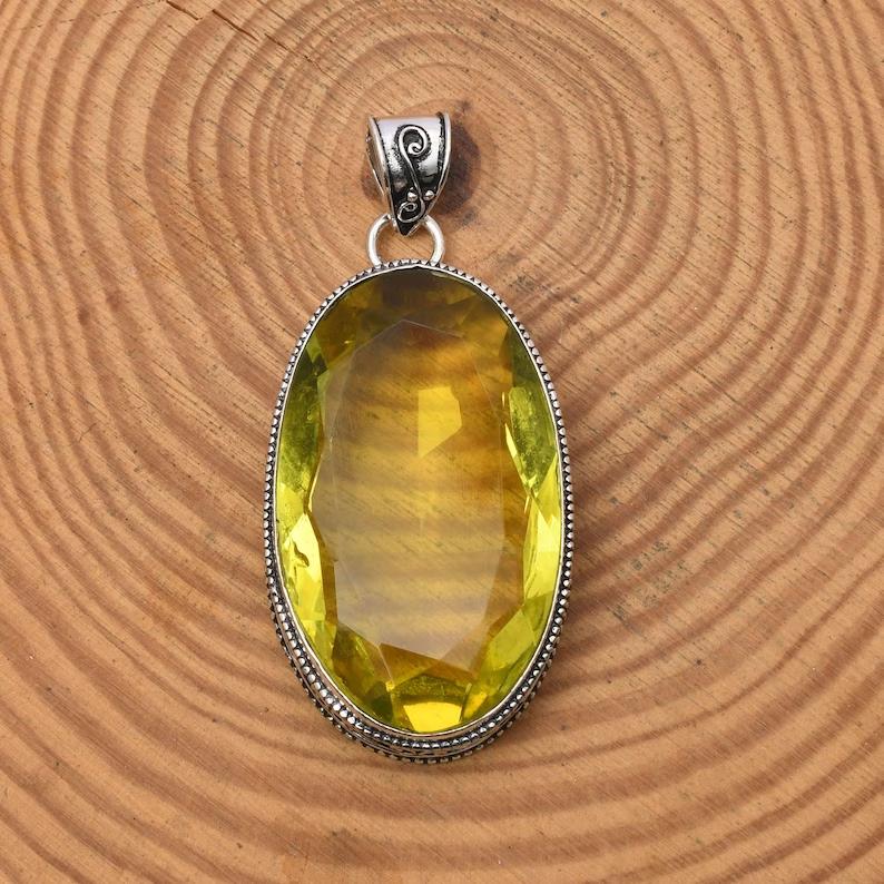 Yellow Sapphire Pendant With Silver Chain Necklace 925 Sterling Silver Pendant
