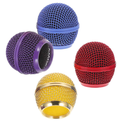 Abaodam 4-Piece Replacement Microphone Head Grill Ball and Inner Foam, Steel Mesh Replacement Head for