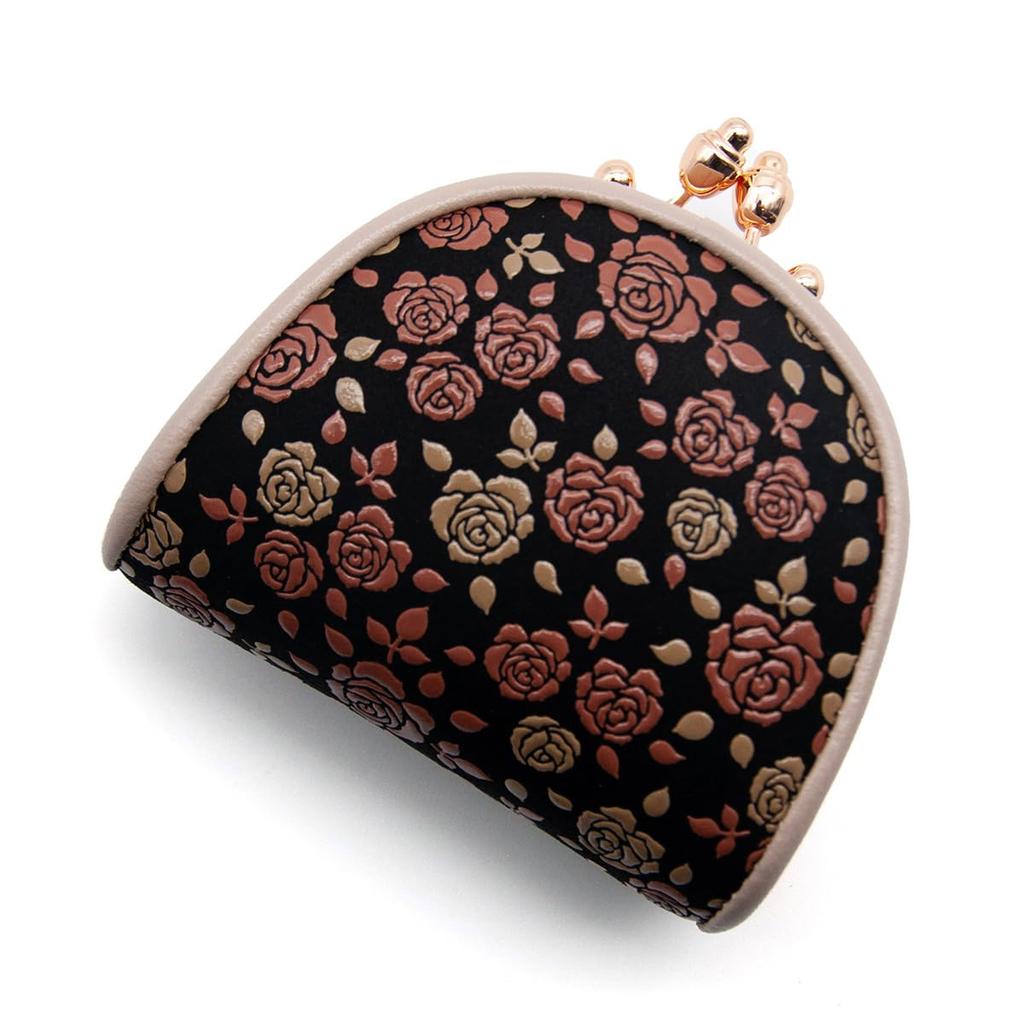 Inden-ya Inden Coin Purse, Kaguwa Rose Design, Traditional Craft, Koshu Inden Deer Leather, Lacquered, Original Brand (No. 8414)